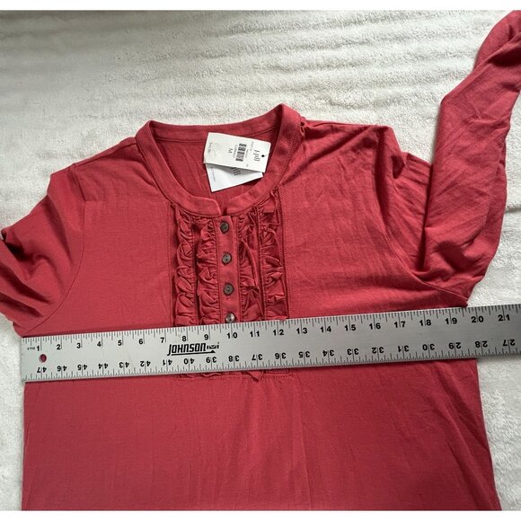 J. Jill Womens Ruffle Front Henley Tee Long Sleeve Shirt Top Currant Medium New - Picture 5 of 8